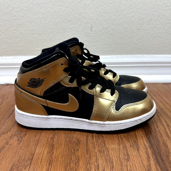 Nike Other - Air Jordan 1 Mid Black Metallic Gold Sneaker, Kids 6Y / 7.5W BNIB DR6967-071